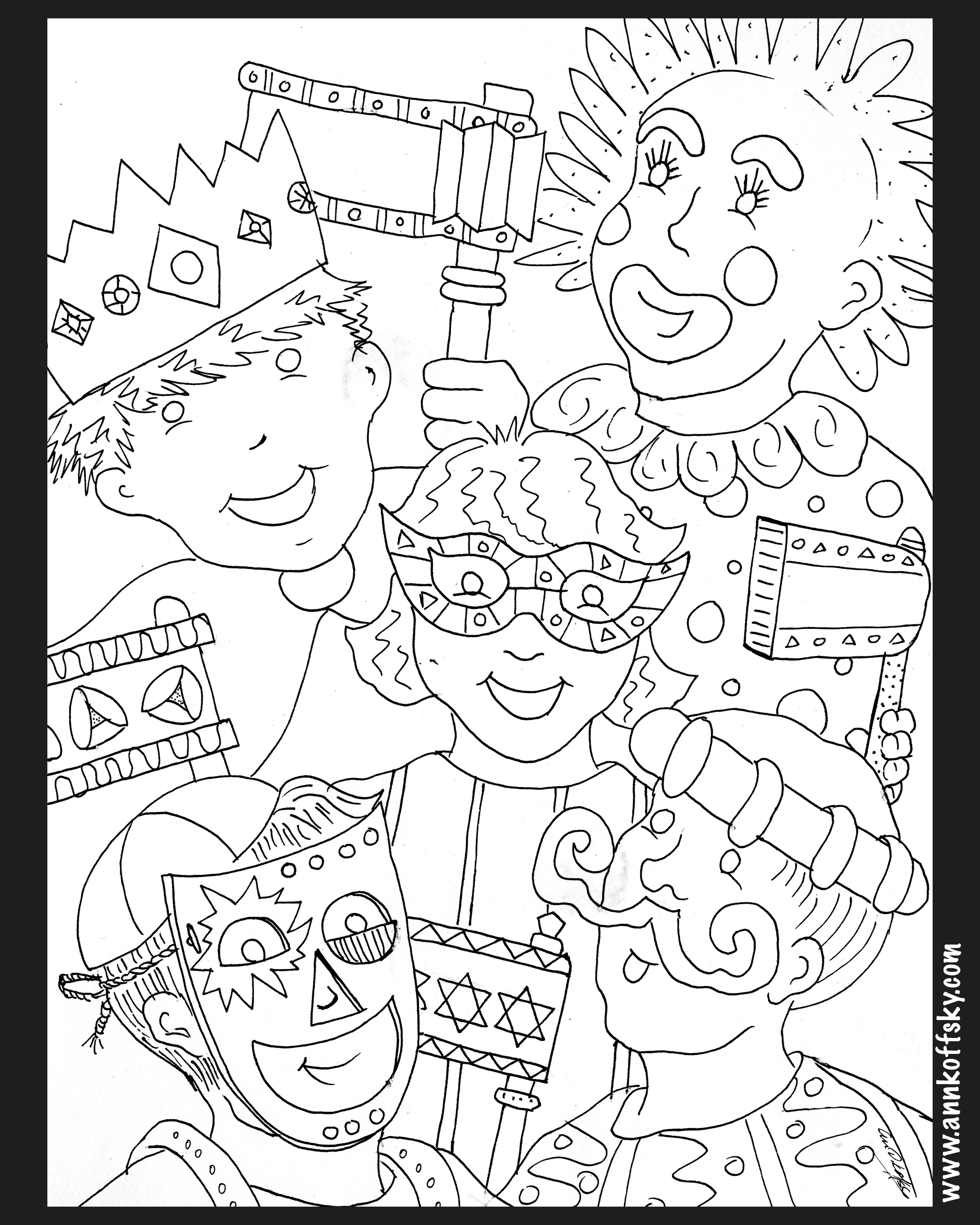 Purim Coloring Page – Ann D. Koffsky